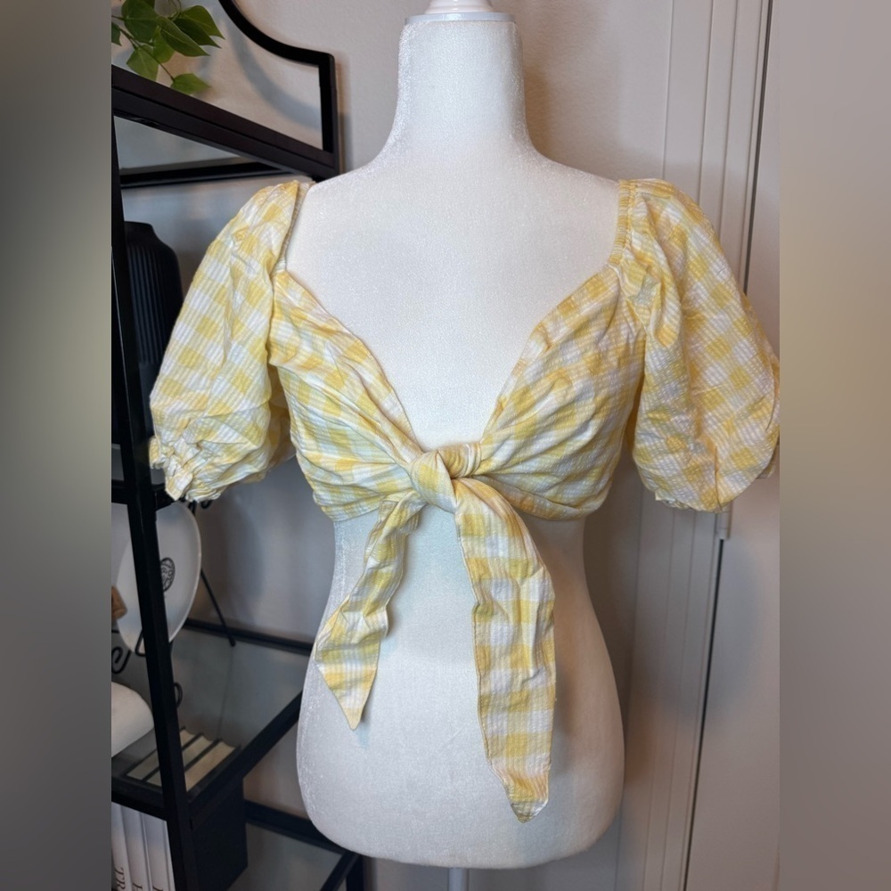 NWT Charlie Holiday Womens Ivy Cotton Knot Front Bra-Top Yellow Size L - Picture 5 of 11